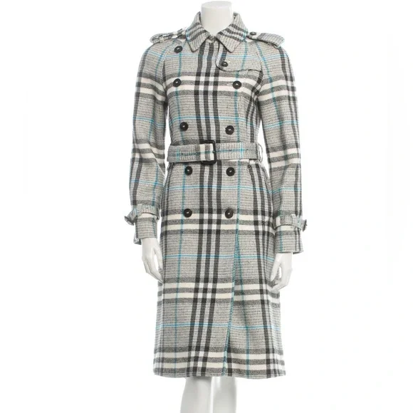 BURBERRY COAT plaid double-breasted trench coat S/US 4